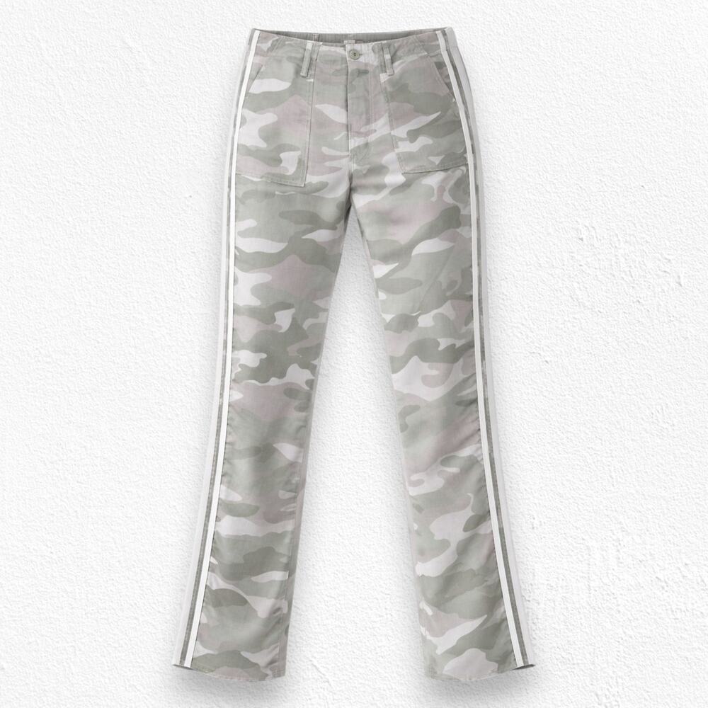 Mother Shaker Chop Crop Fray Pants Green Camo Print Linen Blend Pants Size 27